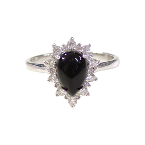 15 MM DAMLA SİYAH ZİRKON TAŞLI GÜMÜŞ YÜZÜK