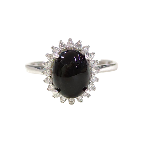 13 MM OVAL SİYAH ZİRKON TAŞLI GÜMÜŞ YÜZÜK