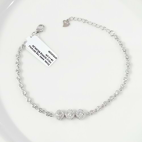 İTHAL KARE TAŞ DETAYLI YOLU GÜMÜŞ BİLEKLİK 16+3 CM