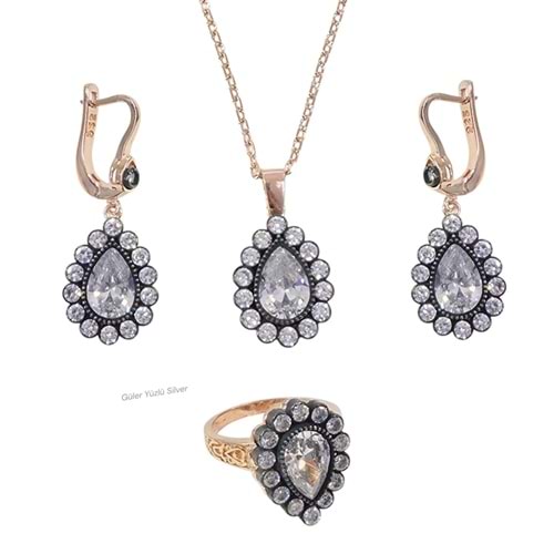 ELMAS MONTÜRLÜ 18 MM DAMLA GÜMÜŞ ÜÇLÜ SET