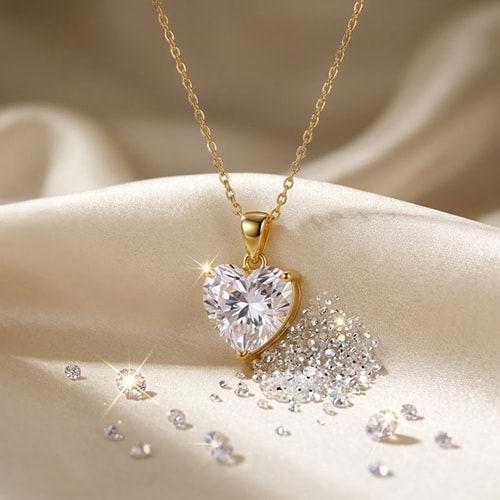 XUPING 8 MM TAŞLI KALP KOLYE 45 CM GOLD