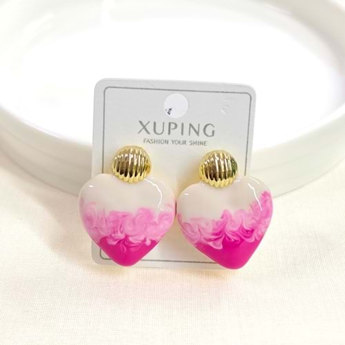 XUPING 3 CM PEMBE MİNELİ KALP ÇİVİ KÜPE GOLD