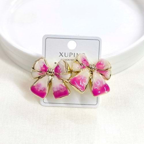 XUPING 2,5 CM PEMBE MİNELİ FİYONK ÇİVİ KÜPE GOLD