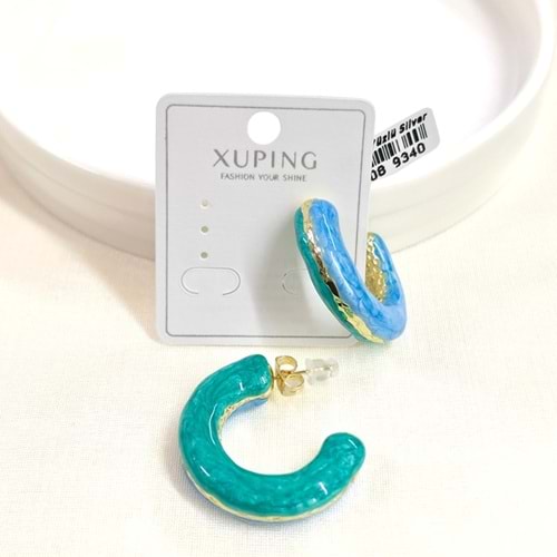 XUPING 3 CM TURKUAZ MİNELİ HALKA ÇİVİ KÜPE GOLD