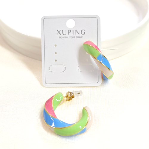 XUPING 3 CM RENKLİ MİNELİ HALKA ÇİVİ KÜPE GOLD