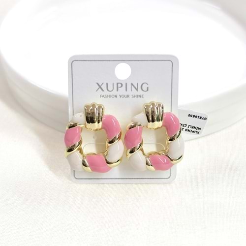 XUPING 2 CM PEMBE MİNELİ ÇİVİ KÜPE GOLD