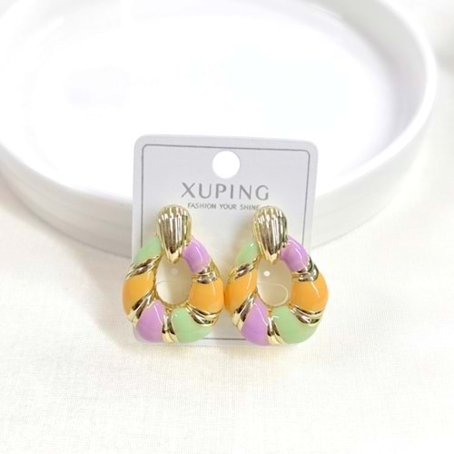 XUPING 2 CM TURUNCU MİNELİ ÇİVİ KÜPE GOLD