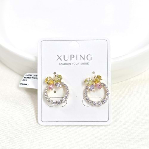 XUPING 12 MM RENKLİ KELEBEK YUVARLAK KÜPE GOLD