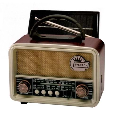 Everton RT-827 Bluetooth-USB-SD-FM-AUX Şarjlı Nostaljik Radyo (Solar Güneş Panelli)