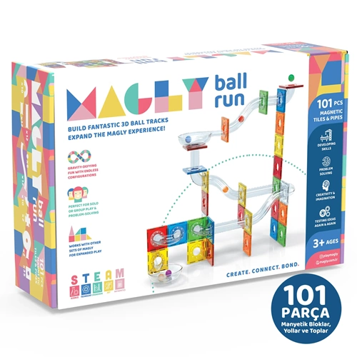 MAGLY BALL RUN PARKUR OYUNU – ÇOCUKLAR İÇİN RENKLİ 3 BOYUTLU 101 PARÇA MANYETİK YAPI SETİ