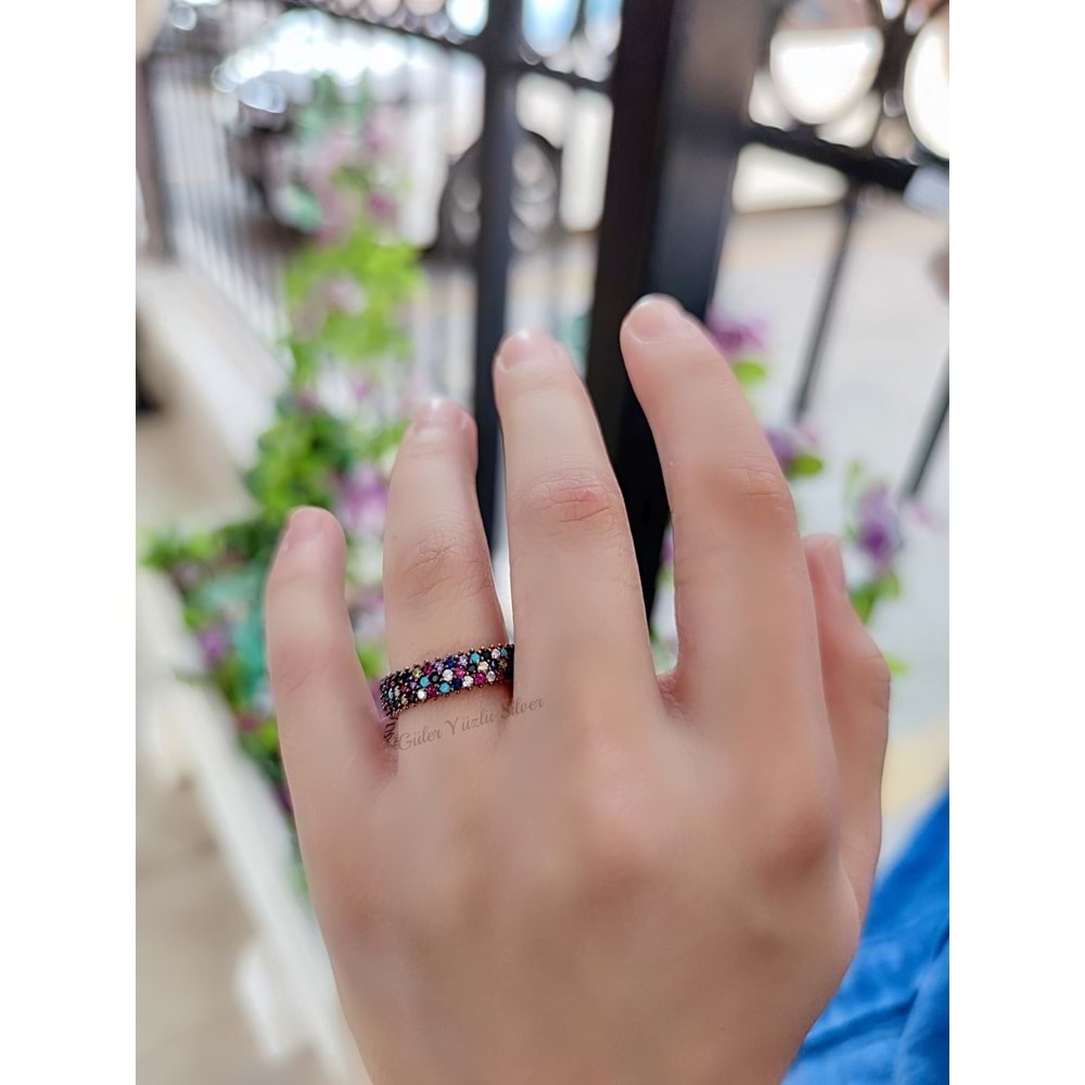 ROSE ÜÇ SIRA MİX TAŞLI TAMTUR GÜMÜŞ YÜZÜK - 21