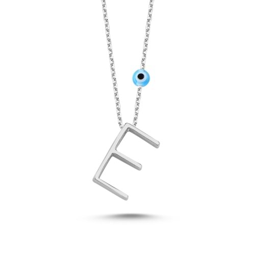 E HARF GÜMÜŞ KOLYE - RODYUM KAPLAMA (BEYAZ)