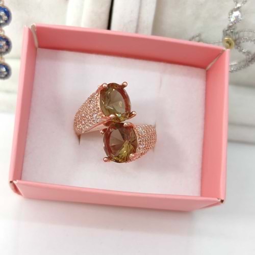 İKİLİ SULTANİT TAŞLI AYARLANABİLİR GÜMÜŞ YÜZÜK - ROSE ALTIN KAPLAMA