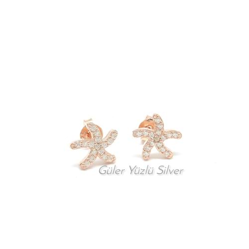 ZİRKON TAŞLI DENİZ YILDIZI GÜMÜŞ KÜPE - ROSE ALTIN KAPLAMA