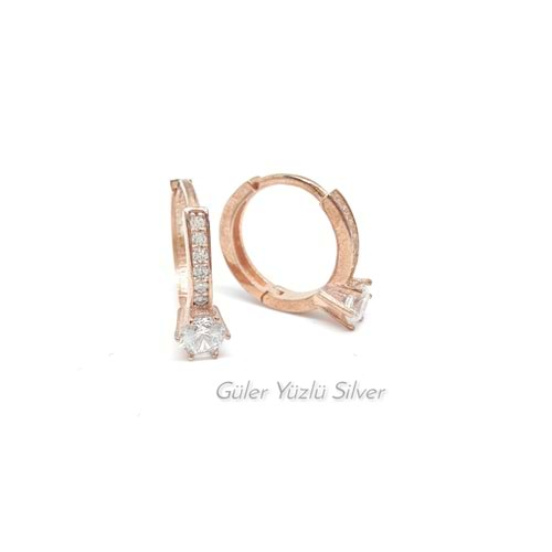 12 MM ZİRKON TAŞLI TEK TAŞ HALKA GÜMÜŞ KÜPE - ROSE ALTIN KAPLAMA
