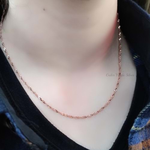 60 CM SİNGAPUR GÜMÜŞ ZİNCİR - ROSE ALTIN KAPLAMA