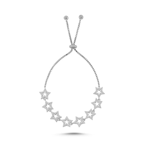 ZİRKON TAŞLI YILDIZ ASANSÖR GÜMÜŞ BİLEKLİK - RODYUM KAPLAMA