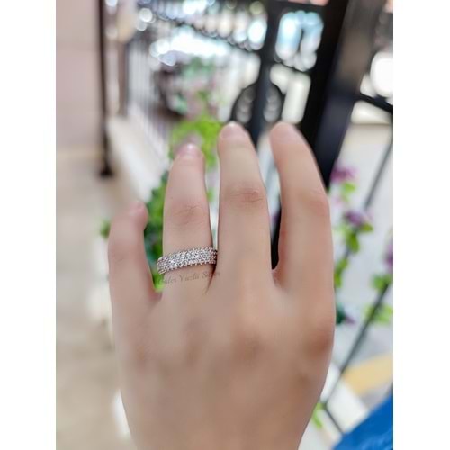 ZİRKON TAŞLI 3 SIRA TAMTUR GÜMÜŞ YÜZÜK - 10