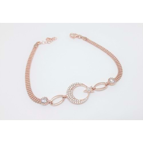 İTHAL AY YILDIZ GÜMÜŞ BİLEKLİK - ROSE ALTIN KAPLAMA