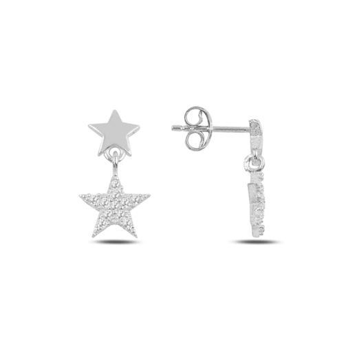 ZİRKON TAŞLI SALLANTILI YILDIZ ÇİVİ GÜMÜŞ KÜPE - RODYUM KAPLAMA