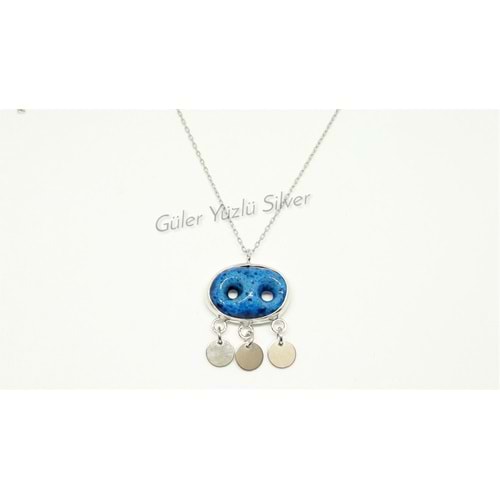 PULLU SÜRYANİ NAZARLIĞI GÜMÜŞ KOLYE - RODYUM KAPLAMA