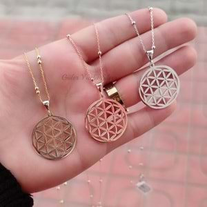 TOP ZİNCİRLİ YAŞAM ÇİÇEĞİ GÜMÜŞ KOLYE 2 - RODYUM BEYAZ