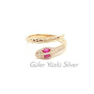 PEMBE TAŞLI YILAN MODELİ GÜMÜŞ YÜZÜK