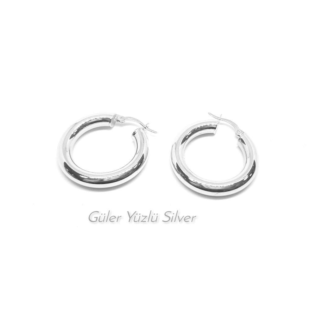 22 MM BOMBELİ HALKA GÜMÜŞ KÜPE - RODYUM KAPLAMA