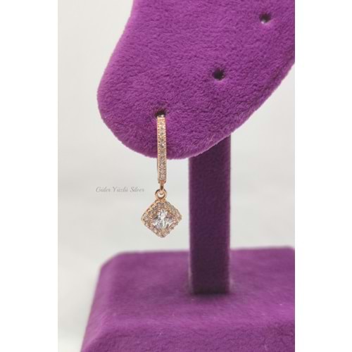 SALLANTILI YAN KARE GÜMÜŞ HALKA KÜPE - ROSE ALTIN KAPLAMA (BAKIR)