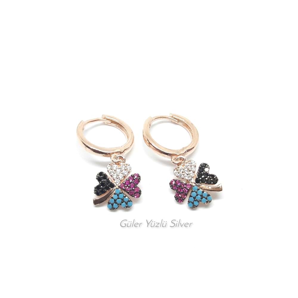 RENKLİ YONCA GÜMÜŞ HALKA KÜPE - ROSE BAKIR