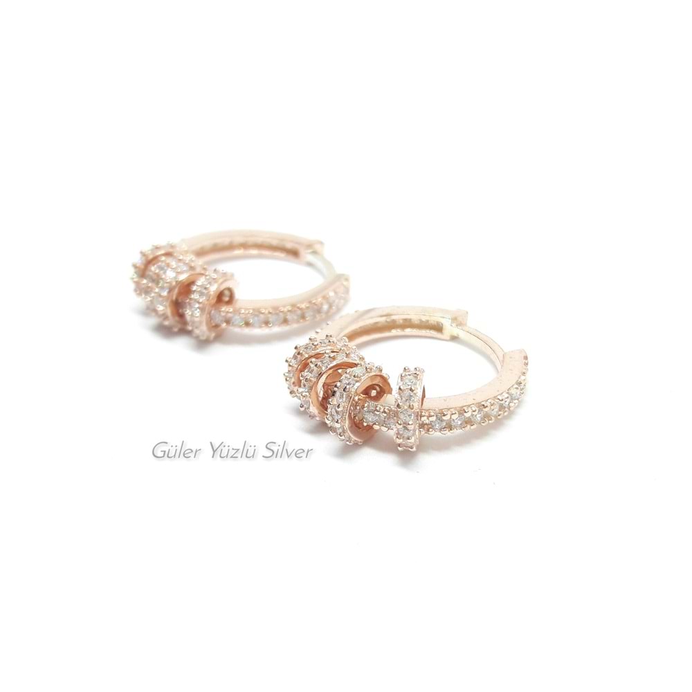 14 MM ZİRKON TAŞLI HALKALI HALKA KÜPE - ROSE ALTIN KAPLAMA