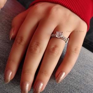 KENAR TAŞ DETAYLI GÖSTERİŞLİ TEK TAŞ GÜMÜŞ YÜZÜK - 14