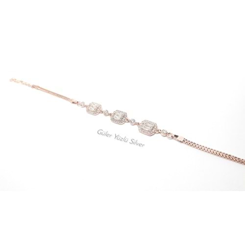 3 LÜ MİNİ PIRLANTA MONTÜR BAGET KÜP GÜMÜŞ BİLEKLİK - ROSE ALTIN KAPLAMA