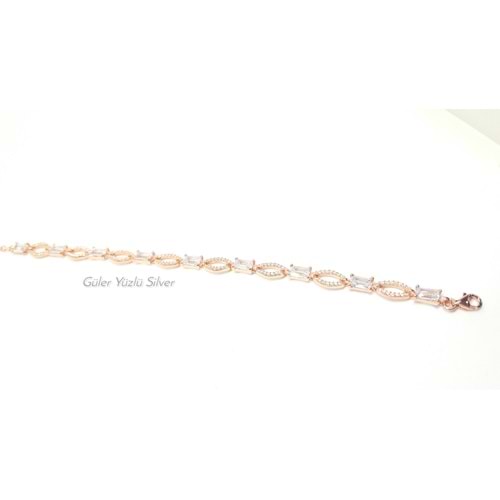 9 BAGET TAŞ GÜMÜŞ BİLEKLİK - ROSE ALTIN KAPLAMA