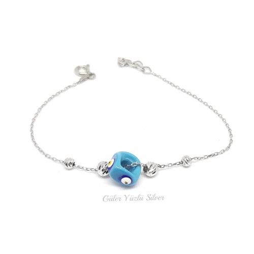 DORİCA CAM BONCUK GÜMÜŞ BİLEKLİK - RODYUM KAPLAMA (BEYAZ) - GYS01640-RODYUM KAPLAMA (B-STD