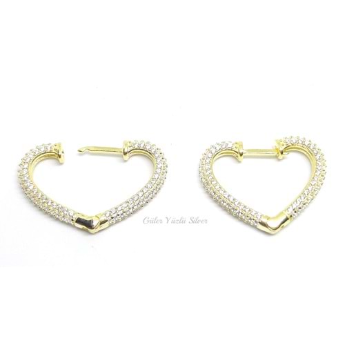 ZİRKON TAŞLI BÜYÜK KALP GÜMÜŞ HALKA KÜPE - ALTIN KAPLAMA (SARI) - GYS01678-ALTIN KAPLAMA (SA-STD