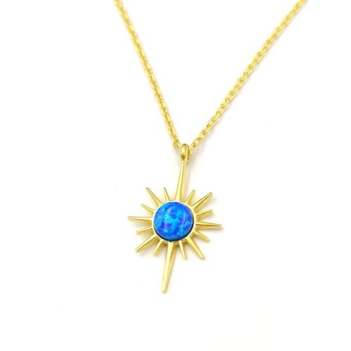 MAVİ OPAL KUTUP YILDIZ GÜMÜŞ KOLYE - ALTIN SARI