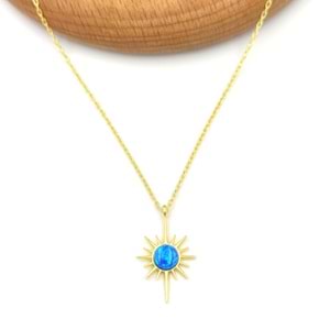 MAVİ OPAL KUTUP YILDIZ GÜMÜŞ KOLYE - ALTIN SARI