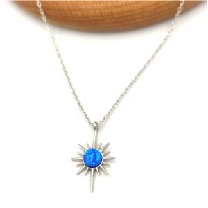 MAVİ OPAL KUTUP YILDIZ GÜMÜŞ KOLYE - RODYUM BEYAZ