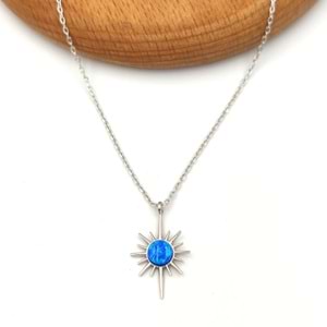 MAVİ OPAL KUTUP YILDIZ GÜMÜŞ KOLYE - RODYUM BEYAZ