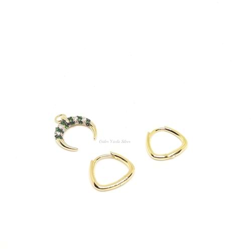 İTHAL YEŞİL HİLAL KOMBİN GÜMÜŞ KÜPE - ALTIN KAPLAMA (SARI)