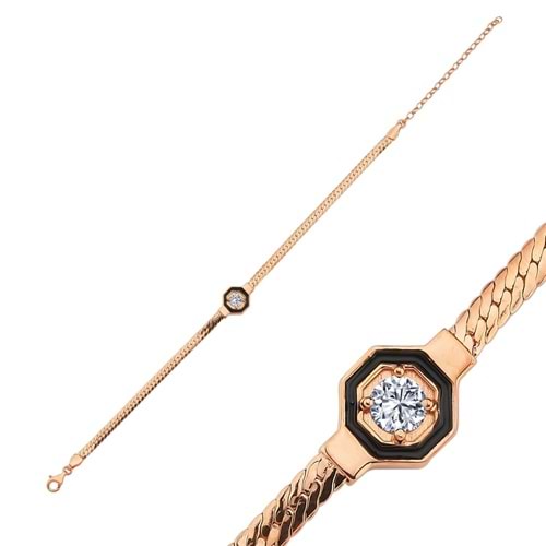 TEK TAŞ GÜMÜŞ BİLEKLİK - ROSE ALTIN KAPLAMA