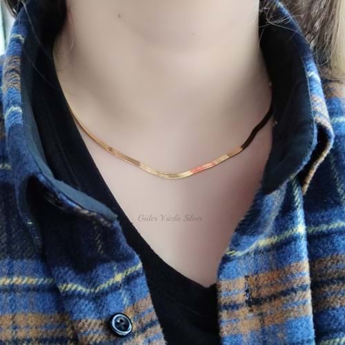 ITALY DAMGALI ORJİNAL ITALYAN YASSI GÜMÜŞ ZİNCİR - ALTIN KAPLAMA (SARI) - 45 CM