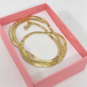 ITALY DAMGALI ORJİNAL ITALYAN YASSI GÜMÜŞ ZİNCİR - ALTIN KAPLAMA (SARI) - 45 CM