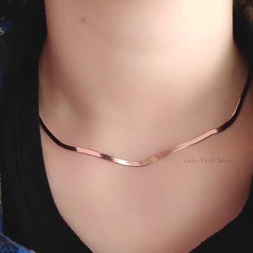 ITALY DAMGALI ORJİNAL ITALYAN YASSI GÜMÜŞ ZİNCİR - ROSE ALTIN KAPLAMA (BAKIR) - 45 CM