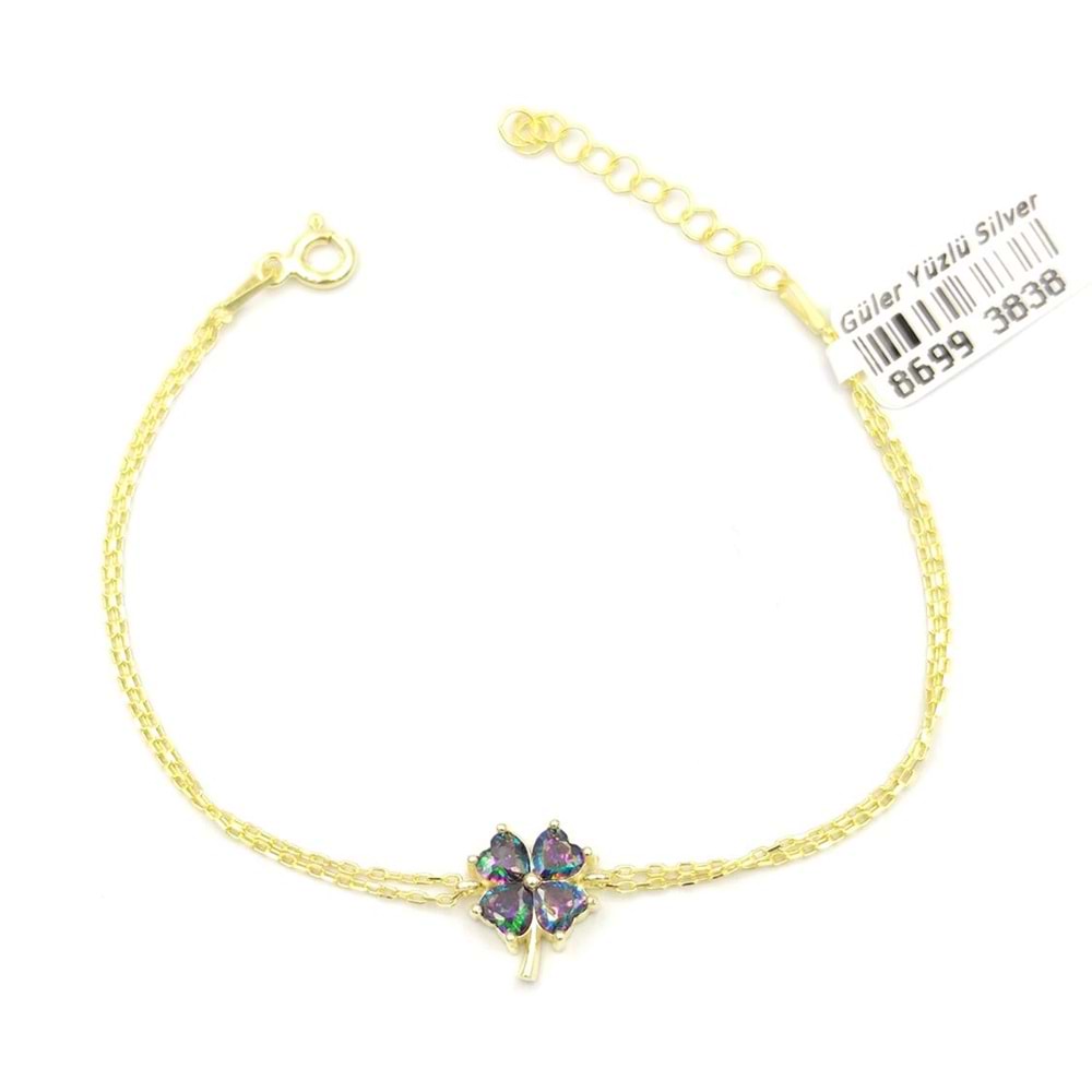 MİSTİK TOPAZ TAŞLI YONCA GÜMÜŞ BİLEKLİK - ALTIN SARI