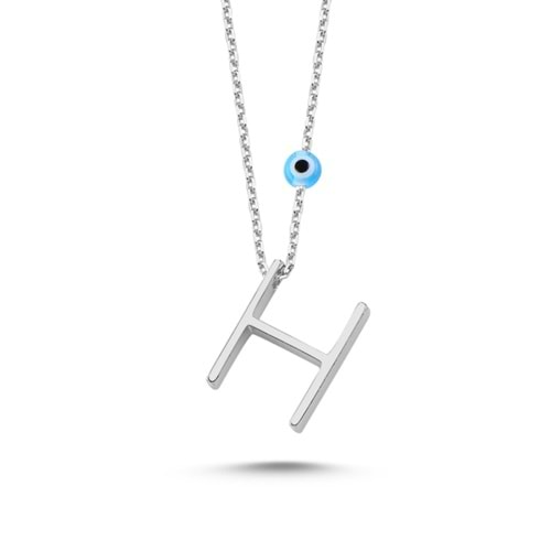 H HARF GÜMÜŞ KOLYE - RODYUM KAPLAMA (BEYAZ)