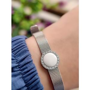 BEYAZ TAŞLI ÇELİK KEMER BİLEKLİK