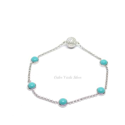 MAVİ TAŞLI MIKNATISLI GÜMÜŞ BİLEKLİK - RODYUM KAPLAMA (BEYAZ)