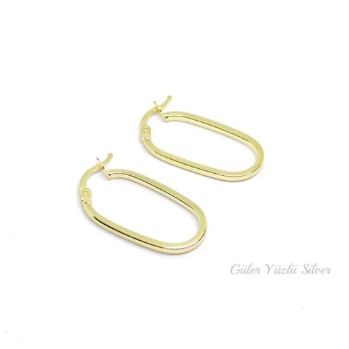 11 MM OVAL İTHAL HALKA GÜMÜŞ KÜPE - ALTIN KAPLAMA (SARI)